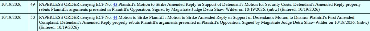 StreamStandards's tweet photo. Karl Jobst (@karljobstgaming) Motions to Strike Billy Mitchell's (@BillyPacMan) requests for Security Costs and case Dismissal have been DENIED.

So far, all of Karl's motions have been denied, while Billy's have been granted. https://t.co/Ye2bvKIcio
