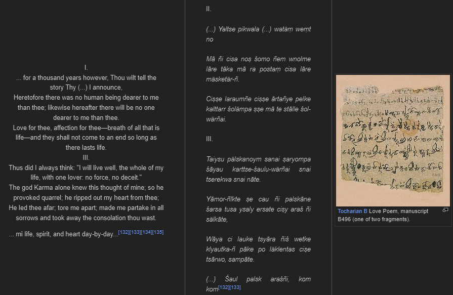 uncle_deluge's tweet photo. You may be forgiven for thinking the Tocharians were an uncreative people. What scant literature survives is almost entirely sectarian, and almost entirely in translation. Buddhist sutras, hymns, dramas, all from India. But one. One unique creation, one original work: a love poem https://t.co/A5T43eJFbe