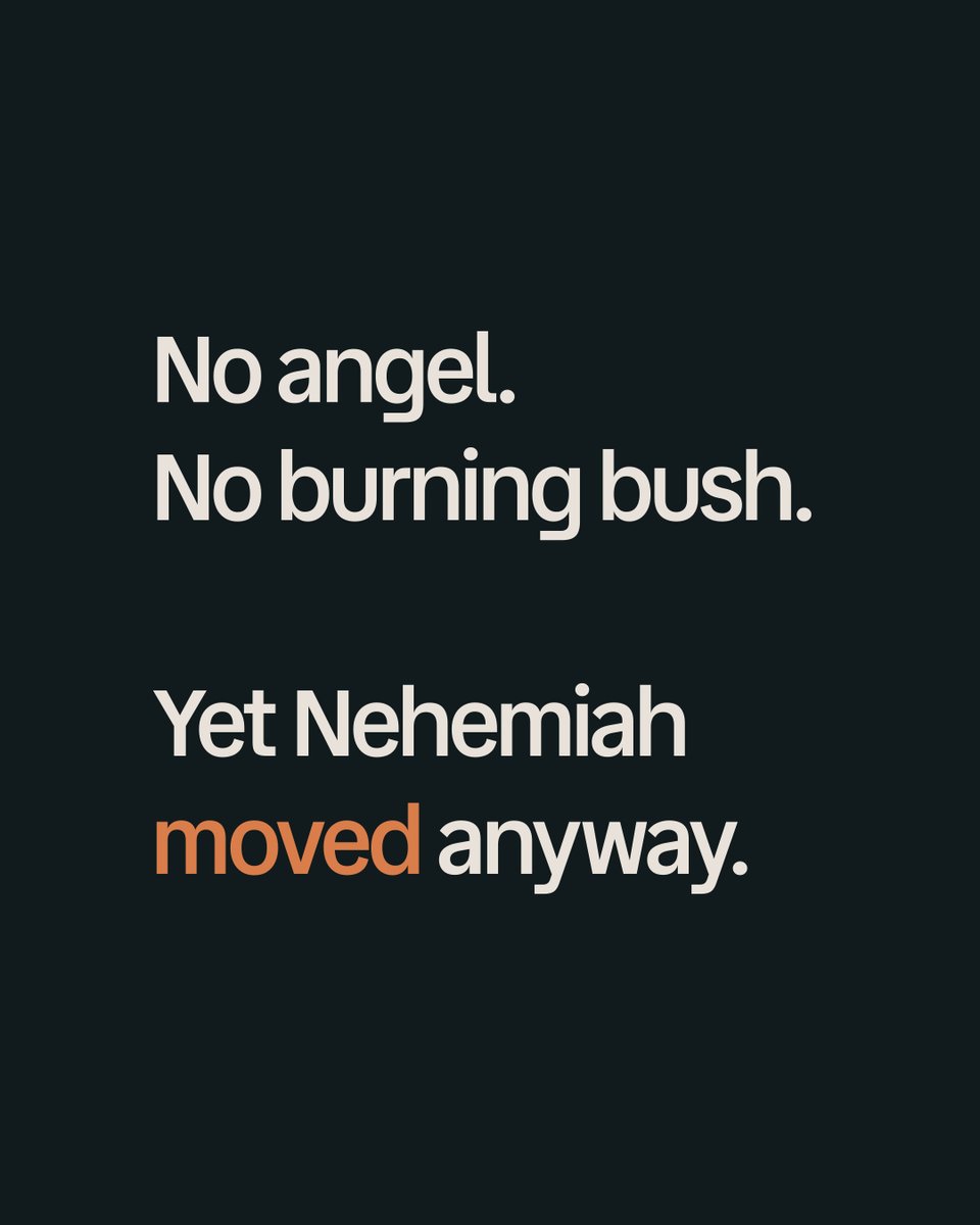 tuckerwhit's tweet photo. You're waiting for a burning bush. Nehemiah never got one — God doesn't speak to him once in thirteen chapters.

#faith #calling #vision #nehemiah #christianliving https://t.co/KGmwI24Kwg
