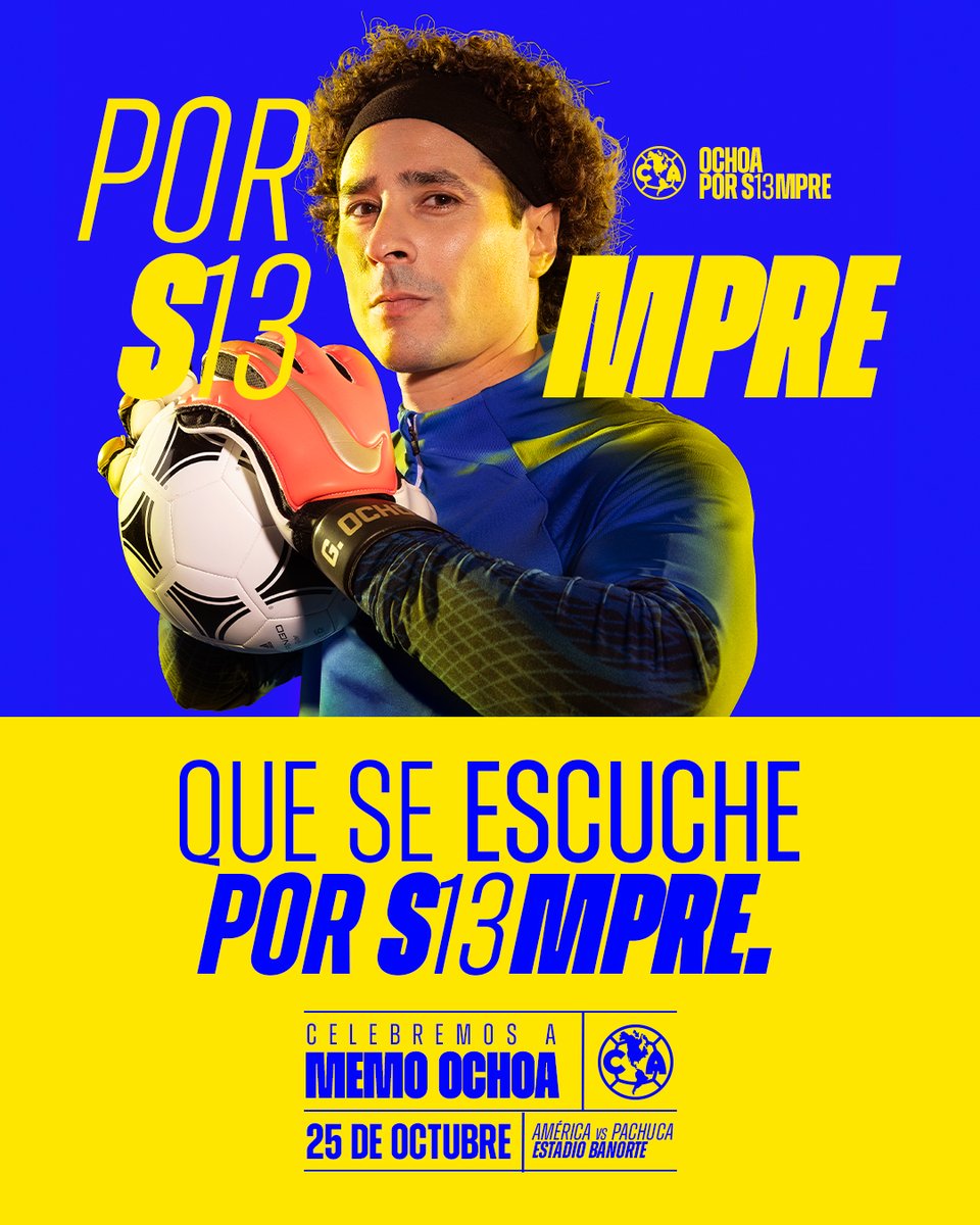 ClubAmerica's tweet photo. Están las historias que prevalecen, que dejan su huella y se cuentan de generación en generación. Sin embargo, cuando forman su legado a partir de la grandeza, se convierten en referentes... y EN LEYENDAS.

Guillermo Ochoa: celebración a nuestro histórico.

Nos vemos el domingo 25 de octubre en el Estadio Banorte. #PorS13mpre 🧤 @yosoy8a