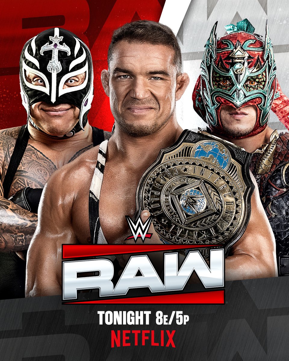 WWE's tweet photo. JUST ANNOUNCED 🚨

Intercontinental Champion @WWEGable puts his title on the line against WWE Hall of Famer @reymysterio and @dragonlee95 in a Triple Threat Match TONIGHT on #WWERaw! 🏆

📍: San Diego, CA
🎟️: https://t.co/KFyldfY0zT
📺: 8 ET/5 PT on @netflix https://t.co/AeCBz3MME1