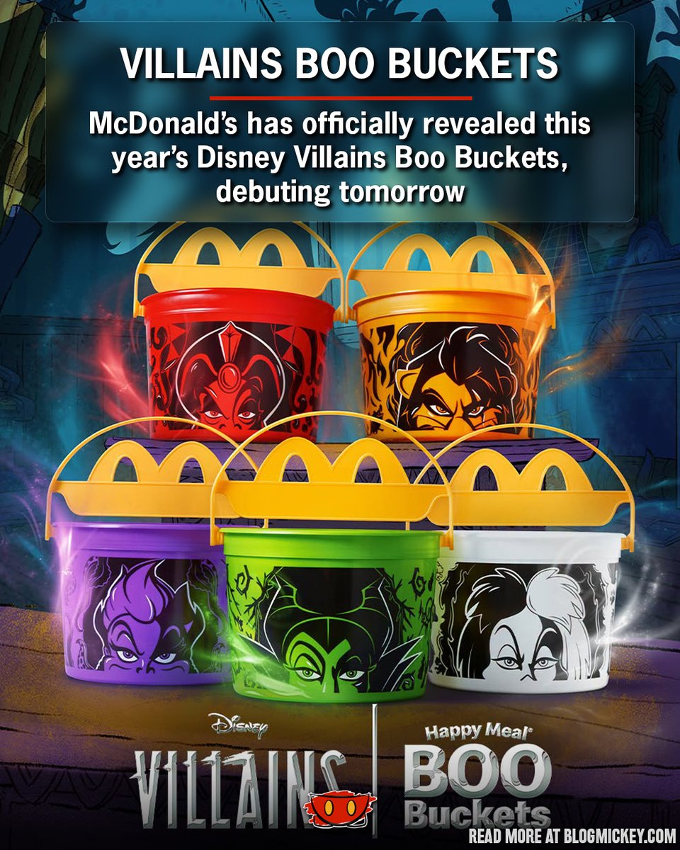 Blog_Mickey's tweet photo. McDonald's has officially revealed that Disney Villains Boo Buckets are debuting tomorrow, October 20th. The buckets will be available until early November, as supplies last

🔗 https://t.co/CZGCrIpJ8s https://t.co/sukzEIdW1s