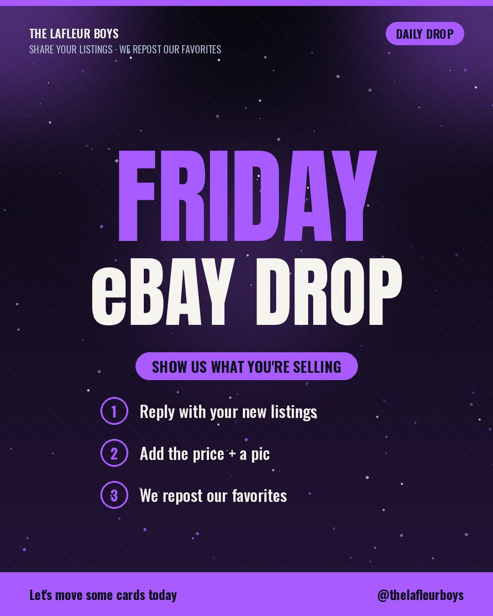 thelafleurboys's tweet photo. 🛒 FRIDAY eBAY DROP

Share your new listings, prices and pics below 👇

Let's move some cards today!

World Series Game 1 is tonight. Brewers cards listed? Drop them.

Follow @thelafleurboys for reposts and the daily drop 🔔

#ebayfinds #TheHobby #SportsCards @eBay https://t.co/Bt5oAt4JPL