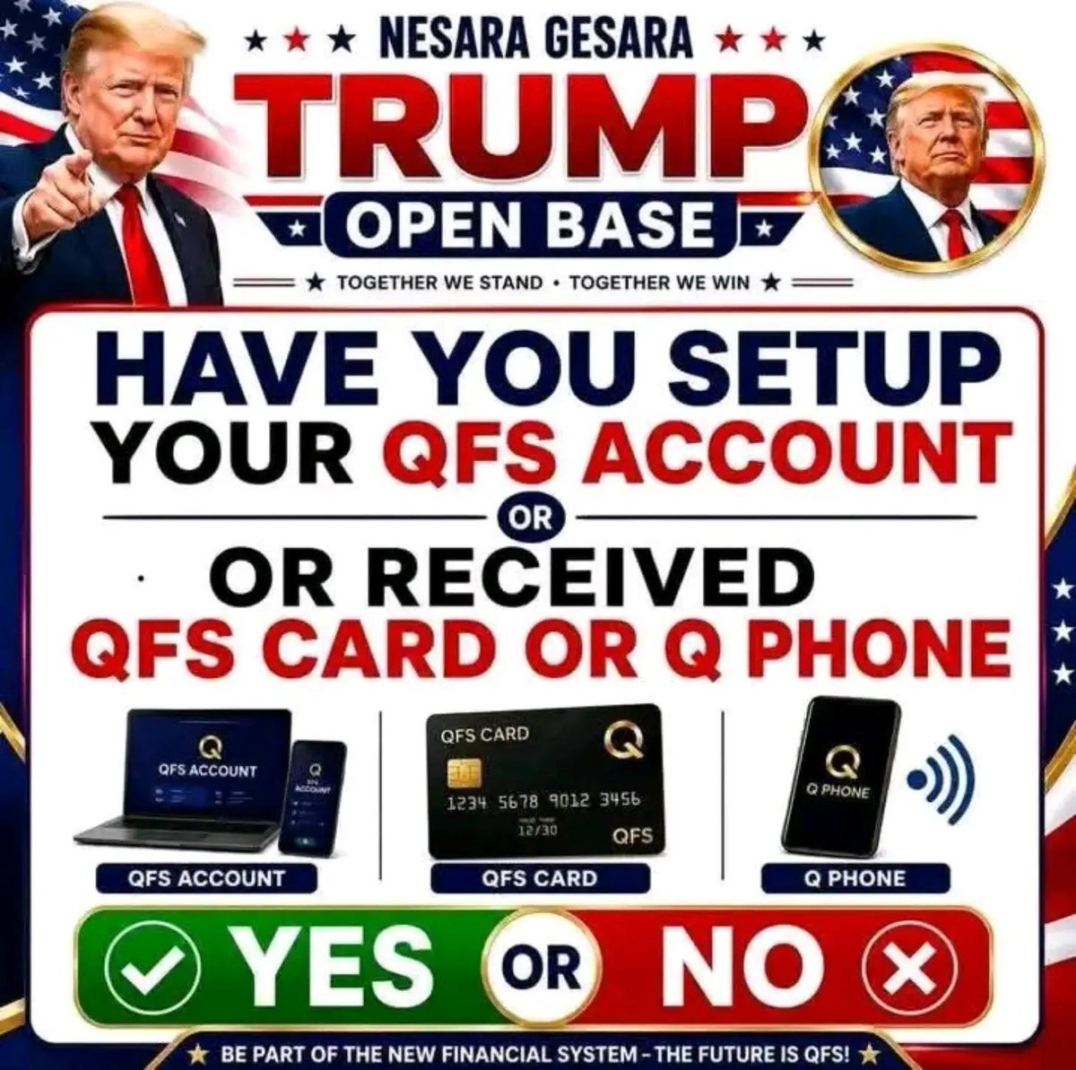 Trump_Acc_47's tweet photo. HAVE YOU COMPLETED YOUR QFS SETUP?

Have you received your QFS Card or Q Phone yet?

If you haven't set up your QFS account and applied for your QFS card, send me a direct message for more information and step-by-step. DM👇
🔗https://t.co/j1AhpVTFuE https://t.co/osVefYBPzG