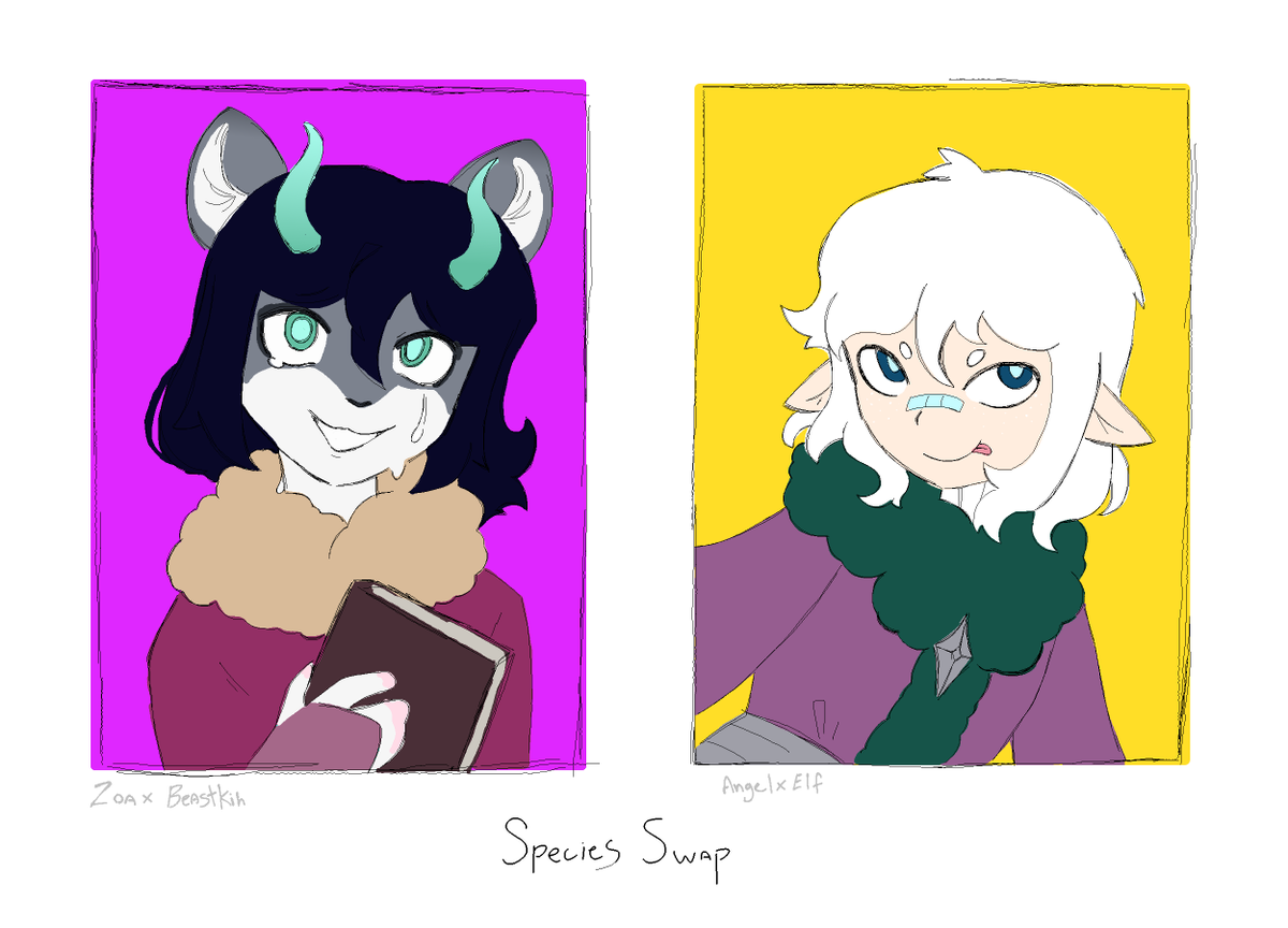 Toxic_Bonbons's tweet photo. Narcis and North Swap Species
(But not parents! So Narcis isn't half peacock! He's half mouse) https://t.co/eNrnpXFF8G