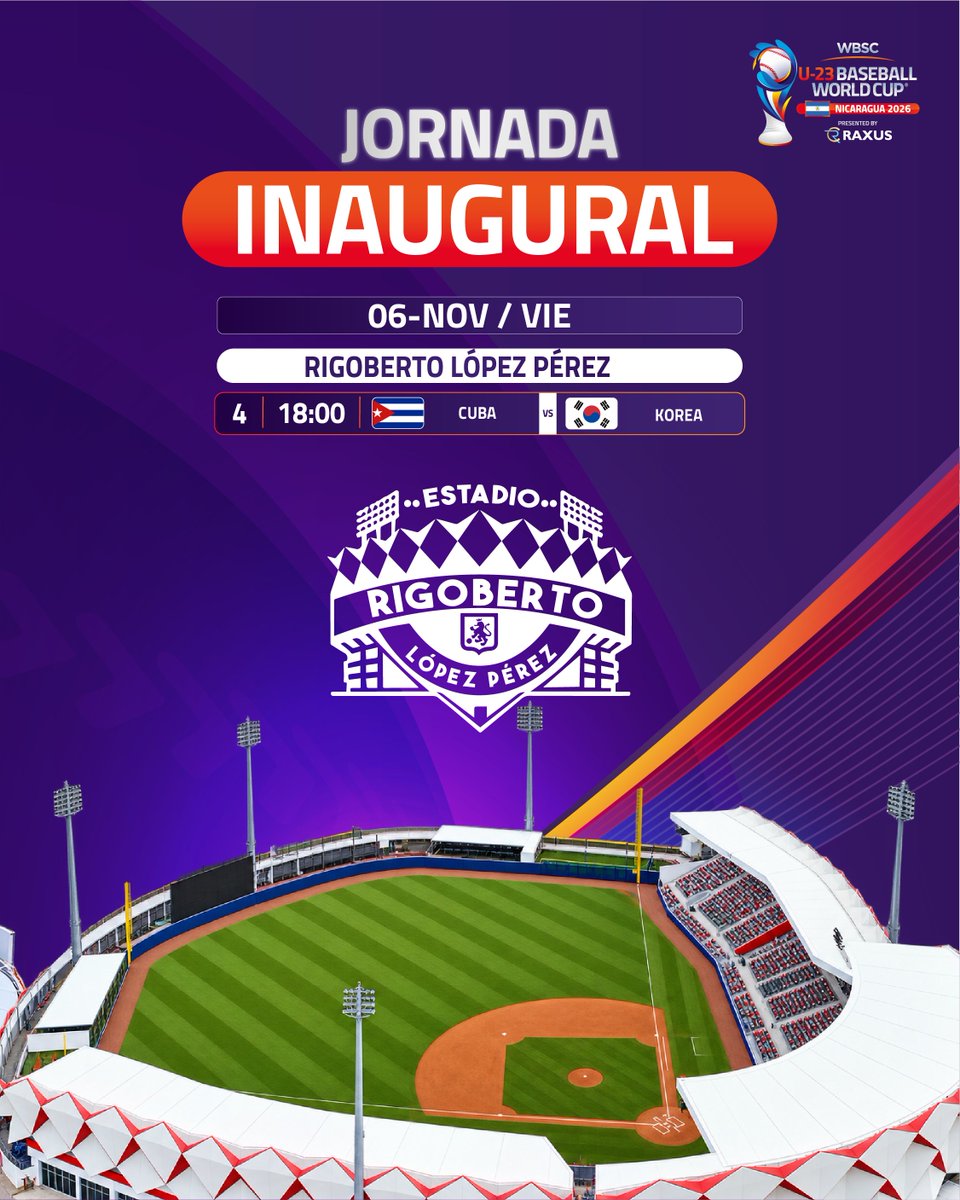 adiarionic's tweet photo. 🇳🇮🏆 #Nicaragua se prepara para recibir la VI Copa Mundial de #Béisbol Sub-23 WBSC 2026, que comenzará el viernes 6 de noviembre y contará con tres escenarios para los encuentros 🏟️: https://t.co/XyNiYmEYQf