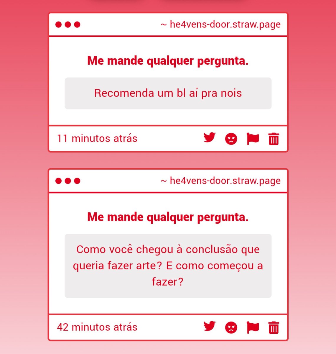 pinkylarpboy's tweet photo. R: ?????

R: Nunca achei que alguém me perguntaria algo tão pessoal. Pois bem. Meu amor a arte foi algo que nasceu junto comigo, então desde que eu era criança eu amava arte, e principalmente amava ver a realidade a minha volta. Isso foi o que me motivou a começar a levar isso a+ https://t.co/o4aZ34apM5