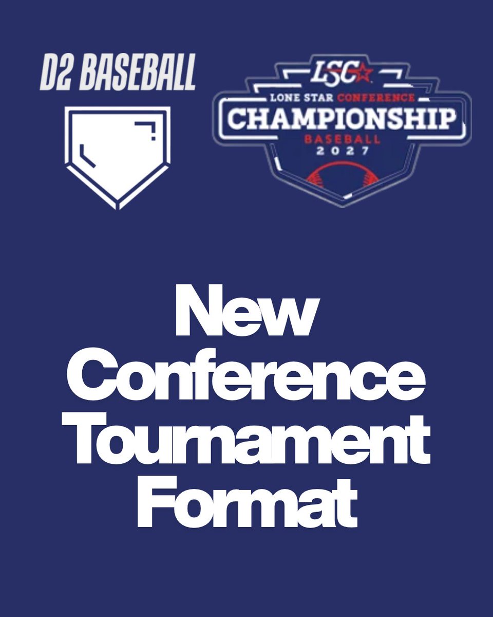 divIIbaseball's tweet photo. 🚨Conference Tournament News🚨
Per sources, the @LoneStarConf will be moving to a single elimination tournament in 2027.

The date of the tournament will be from May 13-15 at the site of the No.1 seed.

The Lone Star will be the third conference (joining the MIAA and PSAC) to move to a full single-elimination tournament.

#D2Baseball