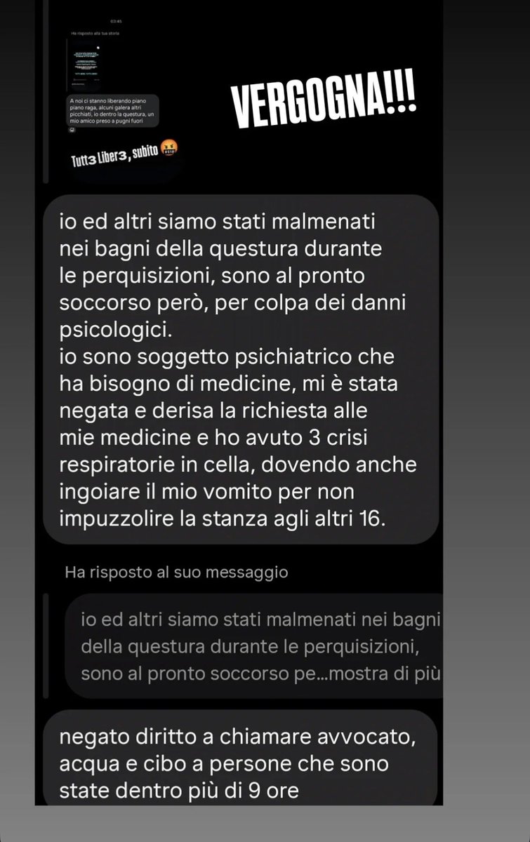Ely_Vally's tweet photo. Queste alcune testimonianze di chi sta provando a denunciare la violenza ingiustificata della polizia. L’Italia è uno stato di polizia senza più diritti. É storia https://t.co/9eO9Egs9nc