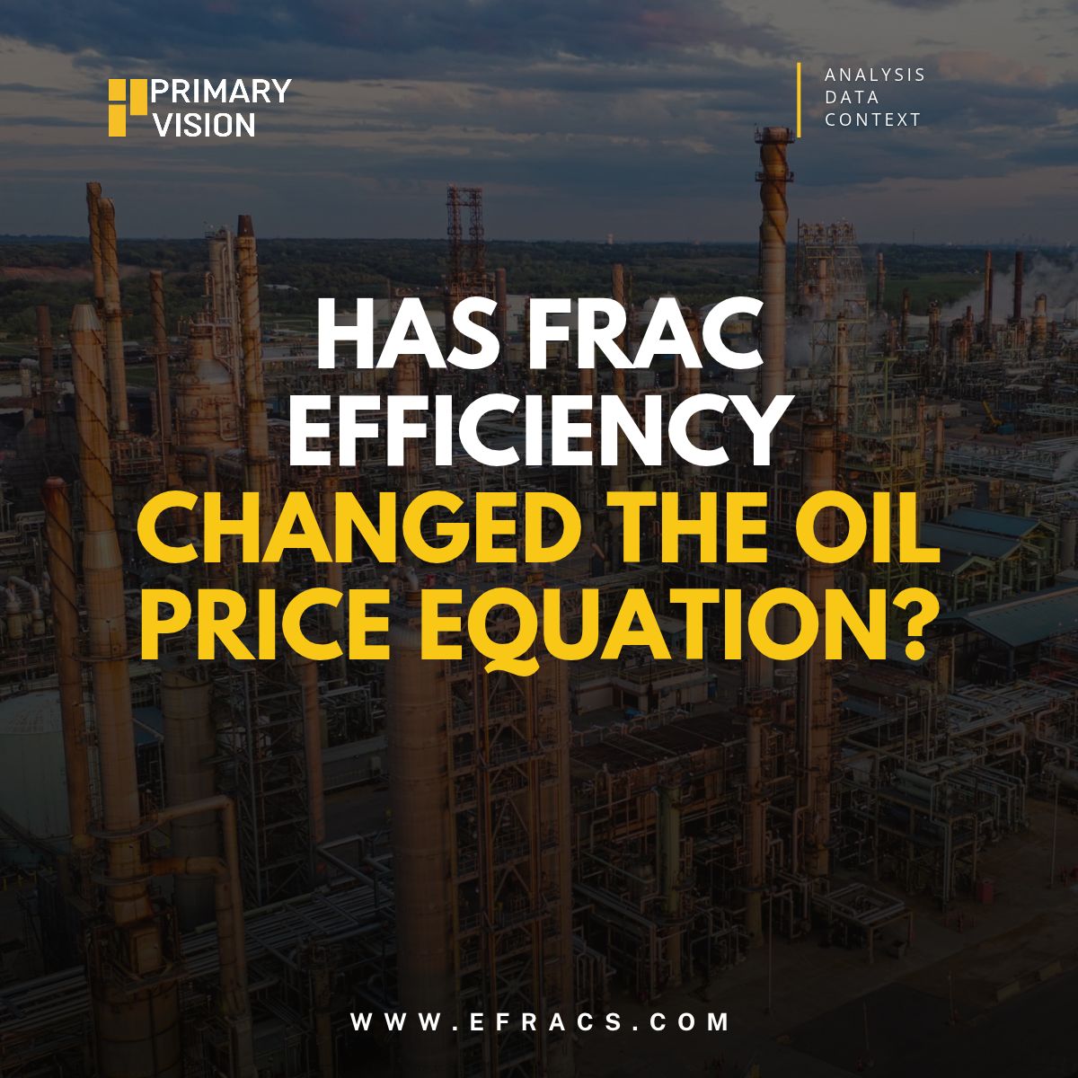 PrimaryVision's tweet photo. U.S. frac activity is higher than a year ago. But will that translate into more spending in 2027?

For years, expanding production generally required operators to deploy more drilling rigs, frac crews and equipment. While that relationship remains important, improvements in completion technology and operational efficiency are changing how much work an existing fleet can accomplish.

To better understand this evolving relationship, Primary Vision recently introduced the Frac Efficiency Index (FEI), which measures the amount of completion work performed per active frac spread. As the industry prepares for another investment cycle, understanding productivity alongside activity will be increasingly important.

Could 2027 bring more completion activity without a corresponding increase in frac equipment demand?

[U.S. Shale, Frac Spread Count, Frac Job Count, Frac Efficiency Index, FEI, Rig Count, U.S. Oil Production, Hydraulic Fracturing, Completion Activity, Frac Efficiency]