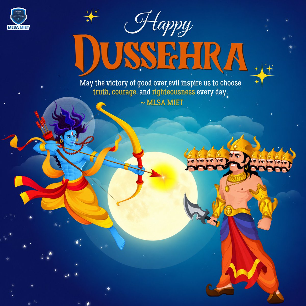 MlsaMiet's tweet photo. May good always find its way over evil. 🏹✨
Wishing everyone a Happy Dussehra filled with positivity, courage, and new beginnings. 💛
#HappyDussehra #MLSAMIET https://t.co/iTftqzRKYt
