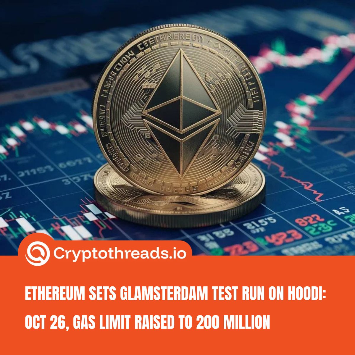 CryptoThreadsX's tweet photo. 🔥ETHEREUM SETS GLAMSTERDAM TEST RUN ON HOODI: OCT 26, GAS LIMIT RAISED TO 200 MILLION

The Ethereum Foundation has scheduled Glamsterdam to activate on the Hoodi testnet at 17:42 UTC on October 26, raising its gas limit to 200 million to match Sepolia, which has been running the upgrade since October 6. The upgrade brings ePBS and BALs to enable parallel transaction validation, but this is still a testnet and no mainnet date has been announced.