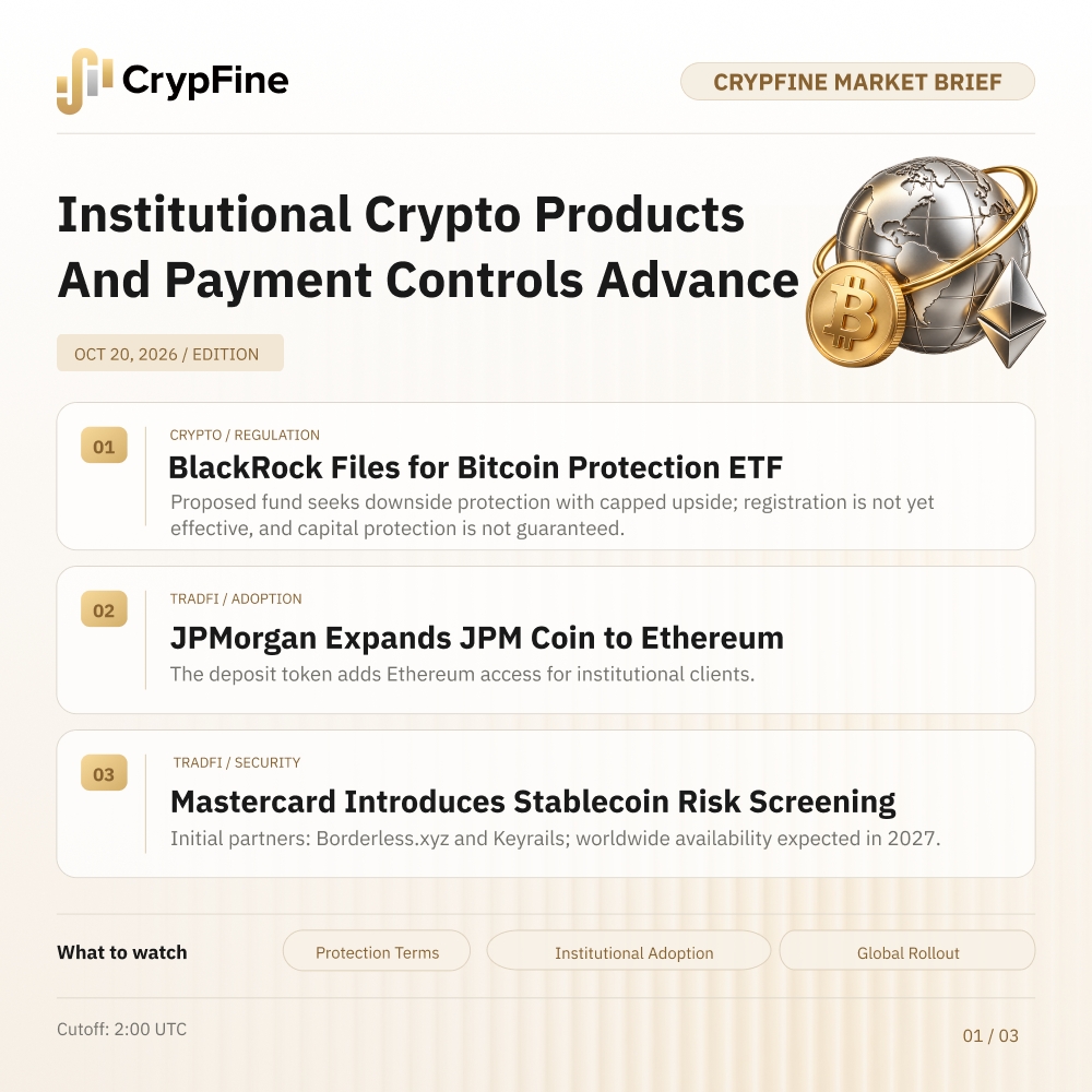 CrypFineOffical's tweet photo. CrypFine Market Brief 🔎

U.S. technology shares rebounded in Monday's session, while $BTC and $ETH declined over the 24 hours ending 20 Oct, 02:00 UTC.

Market drivers:
• Technology shares recovered as volatility eased, with gains concentrated in AI and semiconductor stocks.
• Investors returned to AI and semiconductor stocks after last week’s sharp selloff, while most stocks outside AI and technology declined.
• The dollar strengthened and U.S. Treasury yields rose, leaving a mixed cross-asset picture.

Swipe for more details →