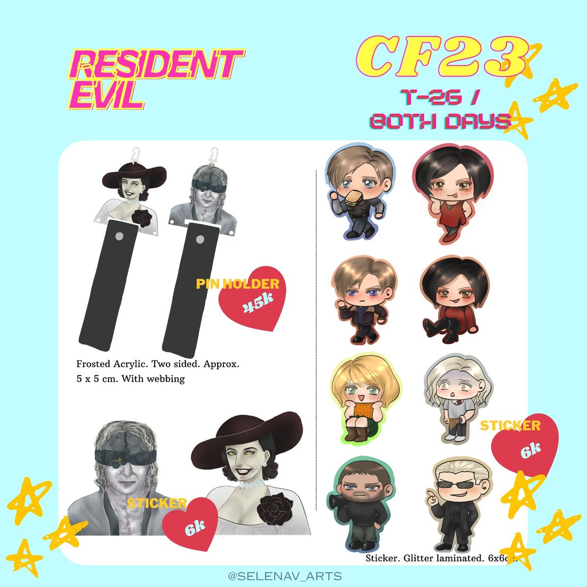 selenav_arts's tweet photo. [❤️ &amp; 🔃 would be much appreciated]

Hello, selenav's CF23 PO has officially open!!
PO period : 20 okt - 25 okt 2026
Booth : D'Empire no. T-26
Fandom : Resident Evil (Aeon and Valenfield centered), LADS

FORM LINK ⬇️
#cf23 #cf23catalogue #comifuro23 #ResidentEvilㅤ #aeon https://t.co/Y4dXIYwG8I