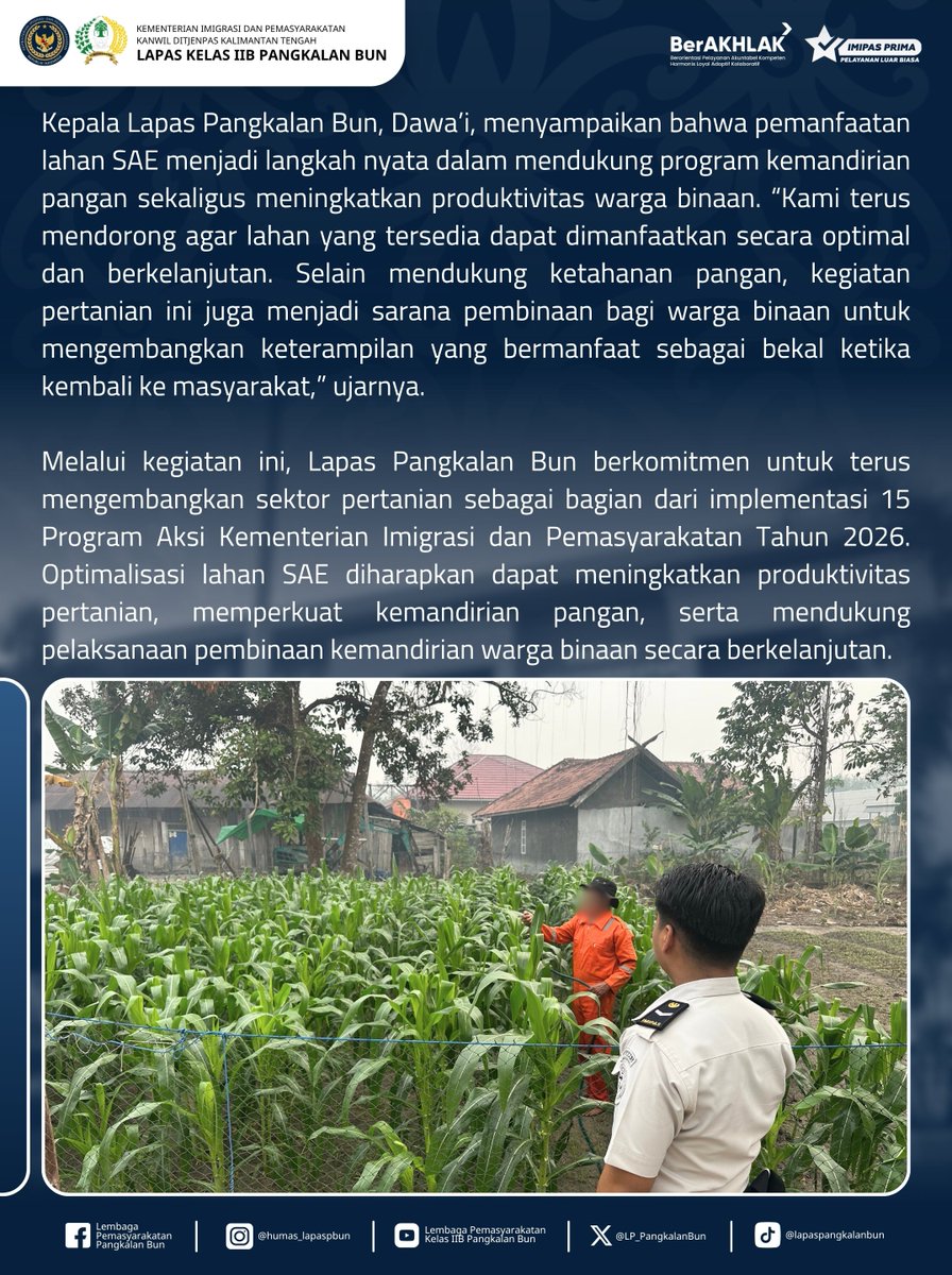LP_PangkalanBun's tweet photo. Produktifkan Lahan Pertanian, Lapas Pangkalan Bun Dorong Kemandirian Pangan Berkelanjutan

Humas Lapas Pangkalan Bun
#kemenimipas
#Ditjenpas
#pemasyarakatan
#guardandguide
#DitjenpasKalteng
#Hensah
#infoimipas
#lapaspangkalanbun
#dawai
#KabarLapabun https://t.co/UrGoMwxPAx