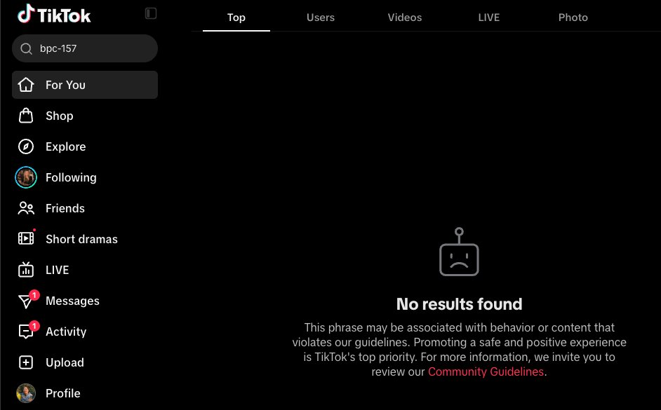 jefftangx's tweet photo. TikTok has fully banned all content about peptides

Searching "bpc-157" "melanotan" shows "No results found"

Searching "reta" gives you eating disorder resources https://t.co/L3lEKxPn2Z