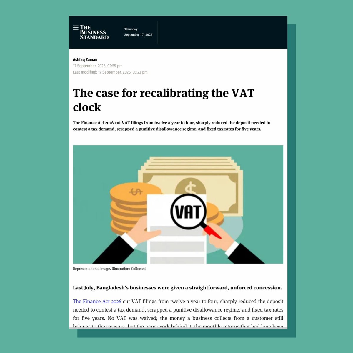 DhakaForum's tweet photo. Facing fiscal pressures from global energy shocks, does Bangladesh need to rethink its quarterly VAT system? 🔗 https://t.co/2d0ISaHA2x
#PMO #PMOBangladesh #vatreform #BangladeshEconomy #FiscalPolicy #TBSNews #EconomicPolicy https://t.co/cftPsiXfvq