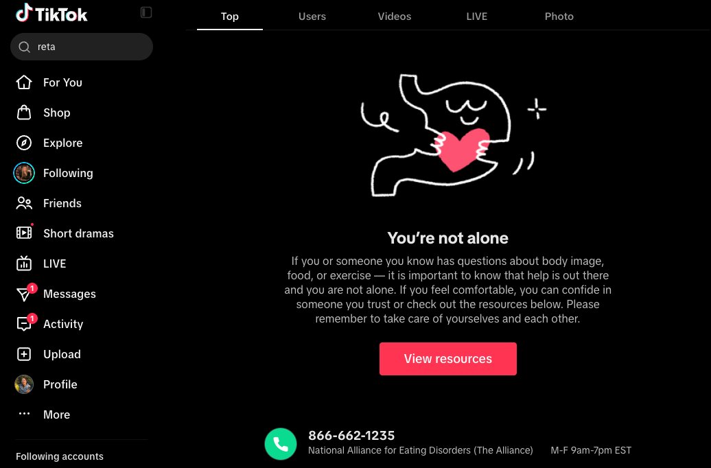 jefftangx's tweet photo. TikTok has fully banned all content about peptides

Searching "bpc-157" "melanotan" shows "No results found"

Searching "reta" gives you eating disorder resources https://t.co/L3lEKxPn2Z