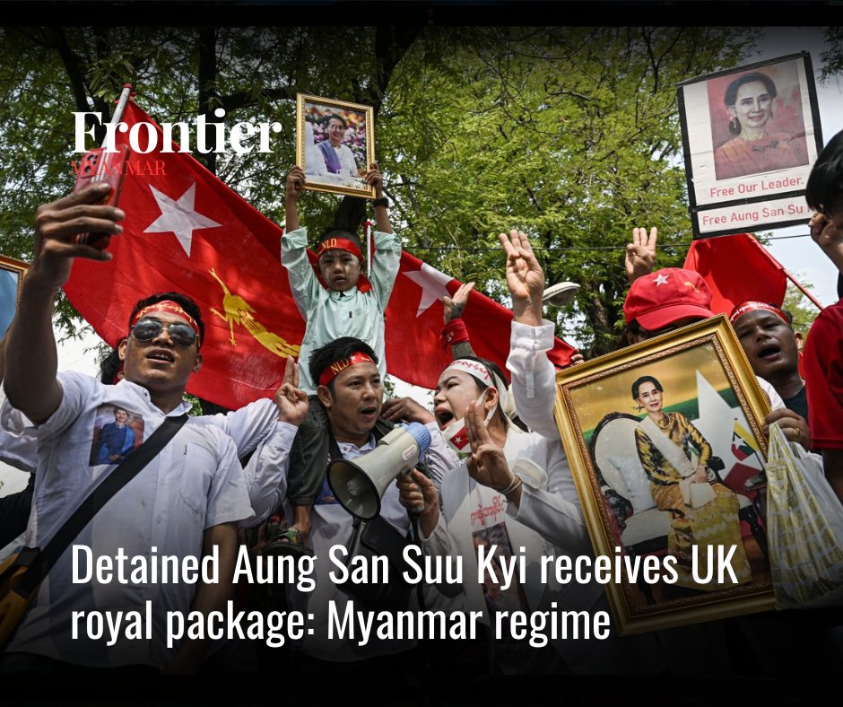 FrontierMM's tweet photo. AFP | Myanmar’s Daw Aung San Suu Kyi received a package from Britain’s King Charles III on Monday, the regime said, releasing the first pictures of the detained Nobel laureate in two months and describing her as a “special female prisoner.”

Read here: https://t.co/Ixxzc4Cg6D https://t.co/gBz8ASVwLn