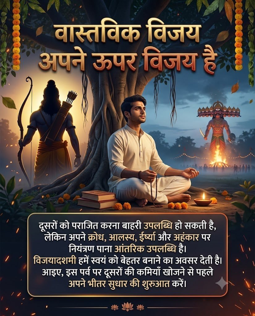 Manjuranaee's tweet photo. @AmdAshram हर वर्ष रावण दहन हमें याद दिलाता है कि संसार का आकर्षण अनित्य है, जबकि परमात्मा नित्य हैं। Sant Shri Asharamji Bapu का #VijayaDashami पर संदेश —आशा, पुरुषार्थ और प्रसन्नता के साथ जीवन में आगे बढ़ें और ईश्वर की ओर कदम बढ़ाएँ। 
🚩 Happy Dussehra! https://t.co/78tH4co3kB