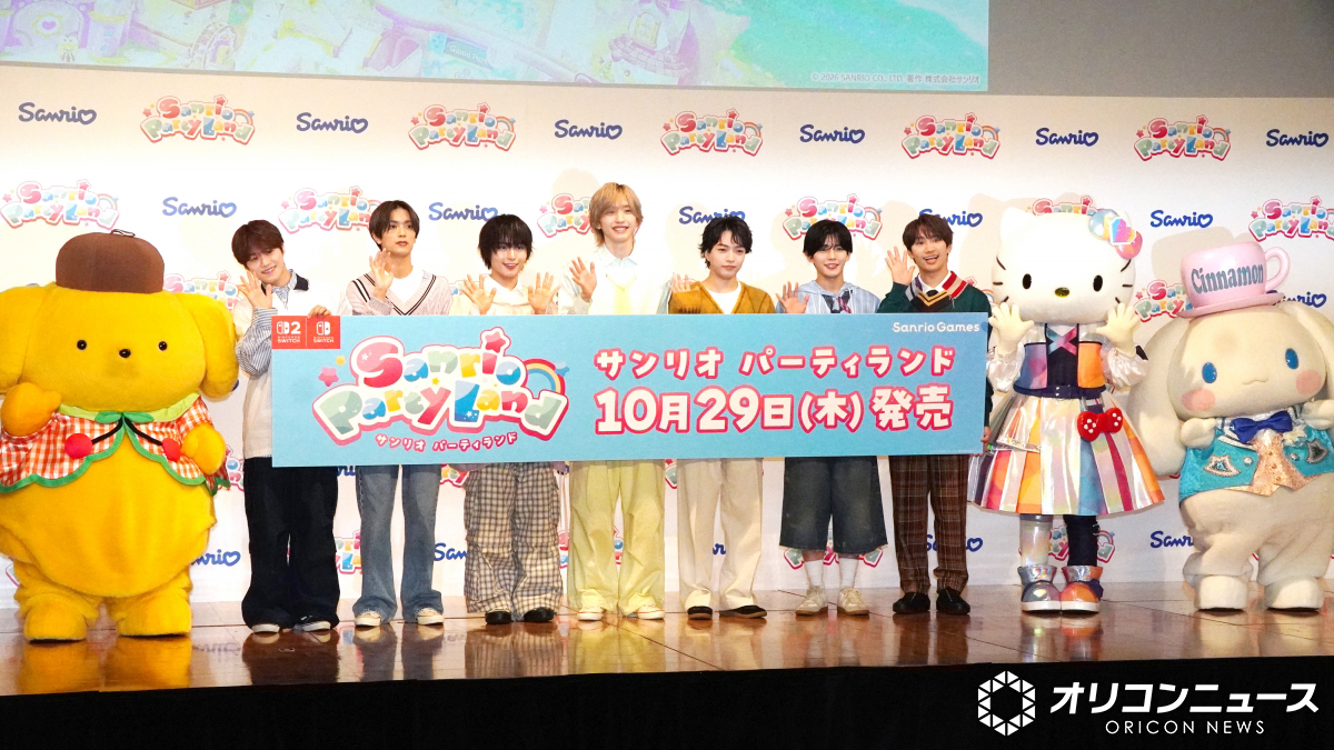 oricon's tweet photo. なにわ男子・大橋和也、緊張しずぎて
“お尻プリンプリン”が飛ぶ🍮💦
⠀
メンバーからイジられまくり
｢何年やってるんですか❓️｣
https://t.co/a5kEcWSqCp
⠀
サンリオキャラに例えると…
藤原丈一郎はハンギョドン⁉️
道枝駿佑「愛でたいくらいかわいい」💙🩷
https://t.co/kNmApApLba
⠀
サンリオゲームズ
『サンリオ パーティランド』新テレビCM発表会