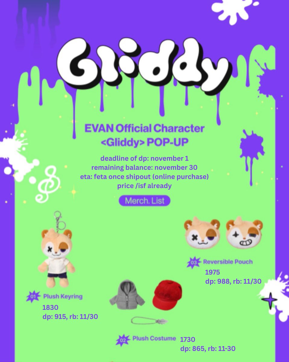 rsmails99_new's tweet photo. wts lfb evan lee heeseung gliddy official character pop up online purchase feta pc pob ld lucky draw plush keyring kr reversible pouch plush costume face cushion light stick deco photocard holder heatable plush tavel pouch rug stress ball figure keyring mini skateboard shaker https://t.co/OYOjGAZLKY