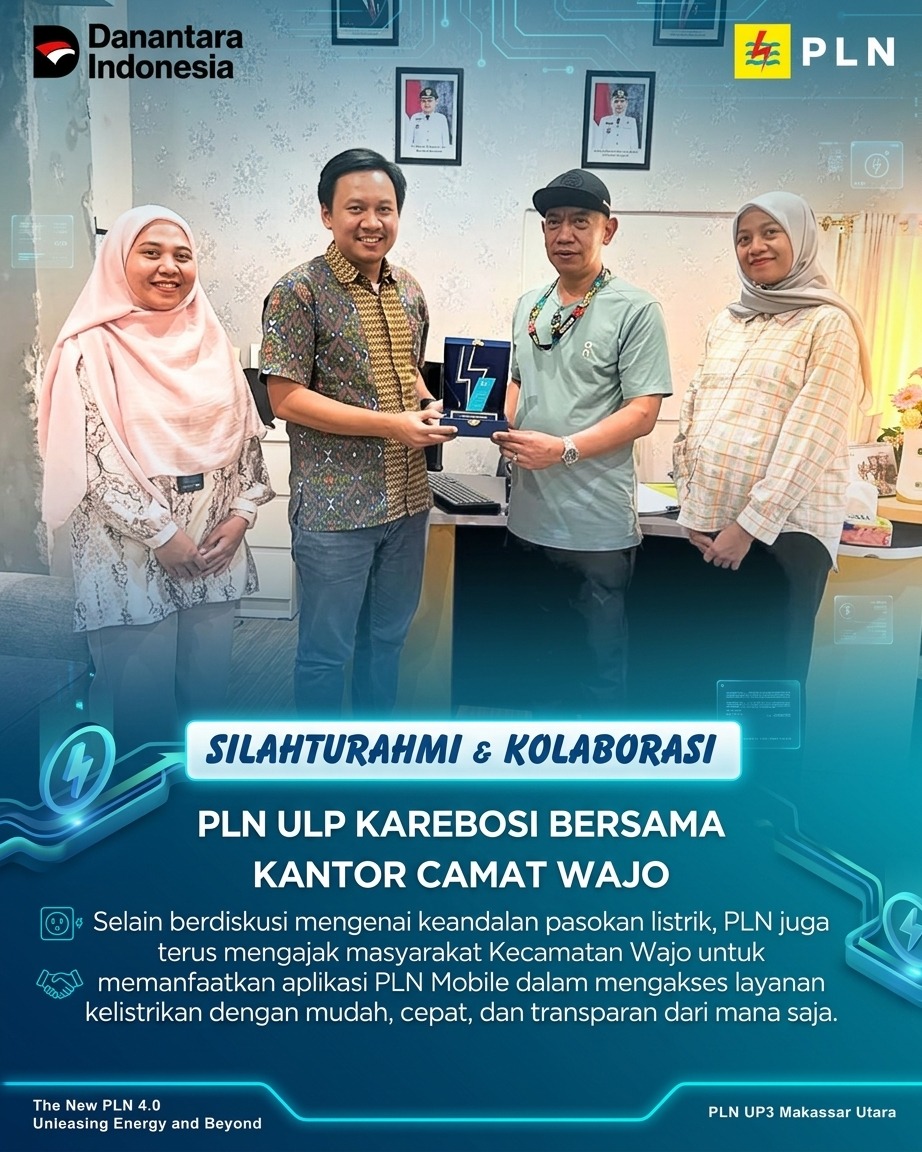 ElectrizenDaya's tweet photo. Silaturahmi &amp; Kolaborasi PLN ULP Karebosi Bersama Kantor Camat Wajo

Untuk memastikan pelayanan kelistrikan berjalan optimal hingga ke tingkat wilayah, PLN ULP Karebosi mengadakan kunjungan koordinasi ke Kantor Camat Wajo.

#PLN #PLNULPKarebosi #PLNUP3Makassar #PLNUIDSulselrabar https://t.co/fibJmJxTmA