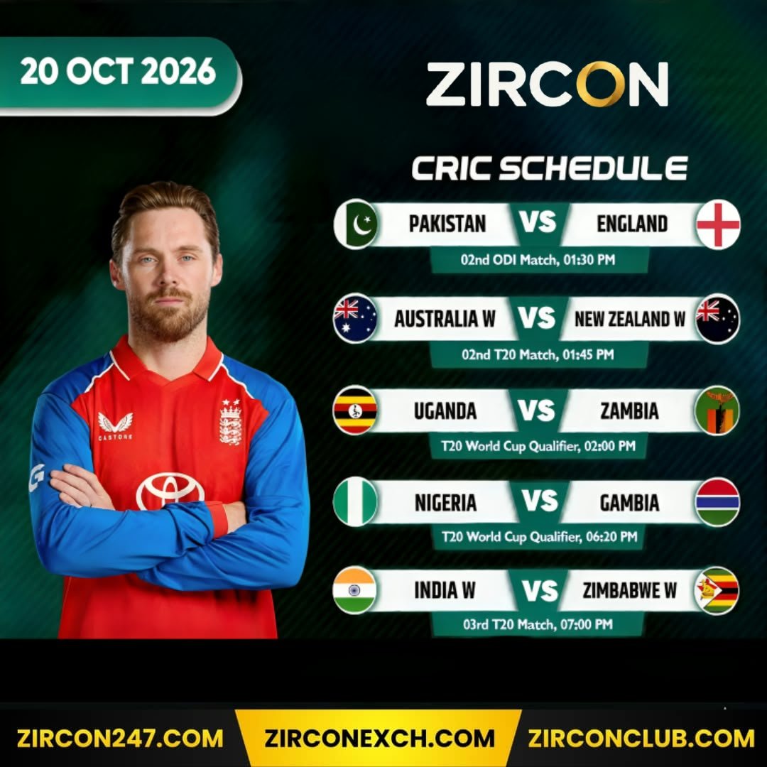 zirconexch's tweet photo. 🏏 THE CRICKET SPOTLIGHT IS ON! ⚡

🇵🇰 Pakistan 🆚 England — 1:30 PM
🇦🇺 Australia Women 🆚 New Zealand Women — 1:45 PM
🇺🇬 Uganda 🆚 Zambia — 2:00 PM
🇳🇬 Nigeria 🆚 Gambia — 6:20 PM
🇮🇳 India Women 🆚 Zimbabwe Women — 7:00 PM

Five fixtures. A full day of cricket. 🔥

Which contest deserves your attention today? 👀

⚡ Experience the ZIRCON difference.

🌐 https://t.co/56LB5z5o4P | https://t.co/21cY2ao7R6 | https://t.co/LQNNYu1ONm

#Cricket #ZIRCON