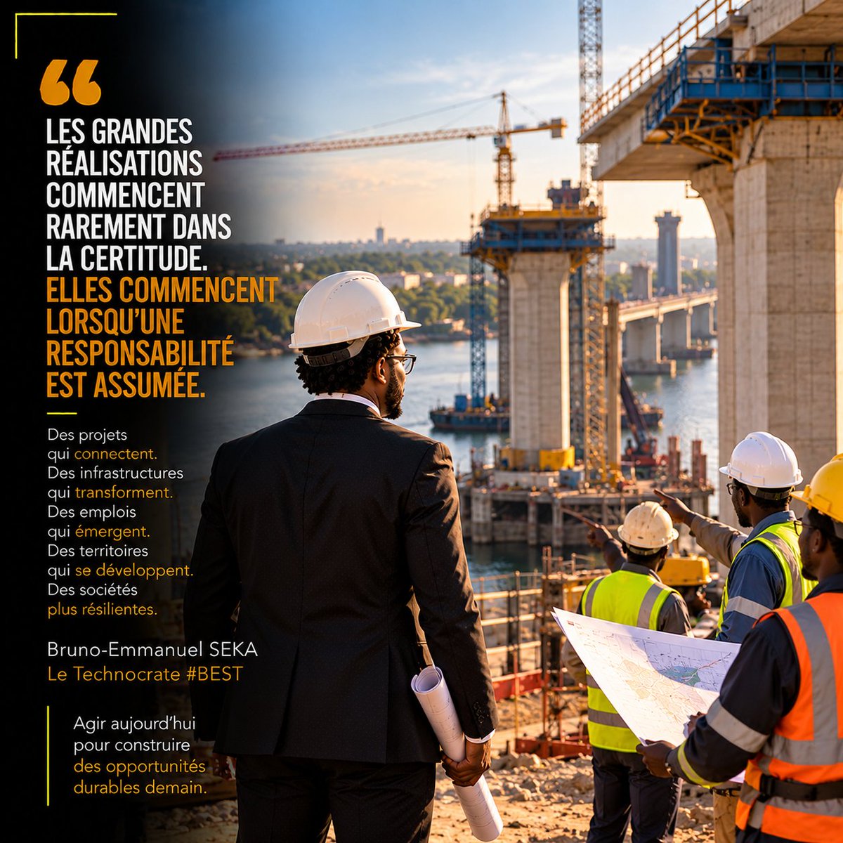 bruno_e_seka's tweet photo. Les grandes réalisations ne commencent pas lorsque toutes les incertitudes disparaissent.

Elles commencent lorsque des responsabilités sont assumées, des décisions prises et des moyens mobilisés.

Une vision prend toute sa valeur lorsqu'elle devient une réalisation.

#BEST #Leadership