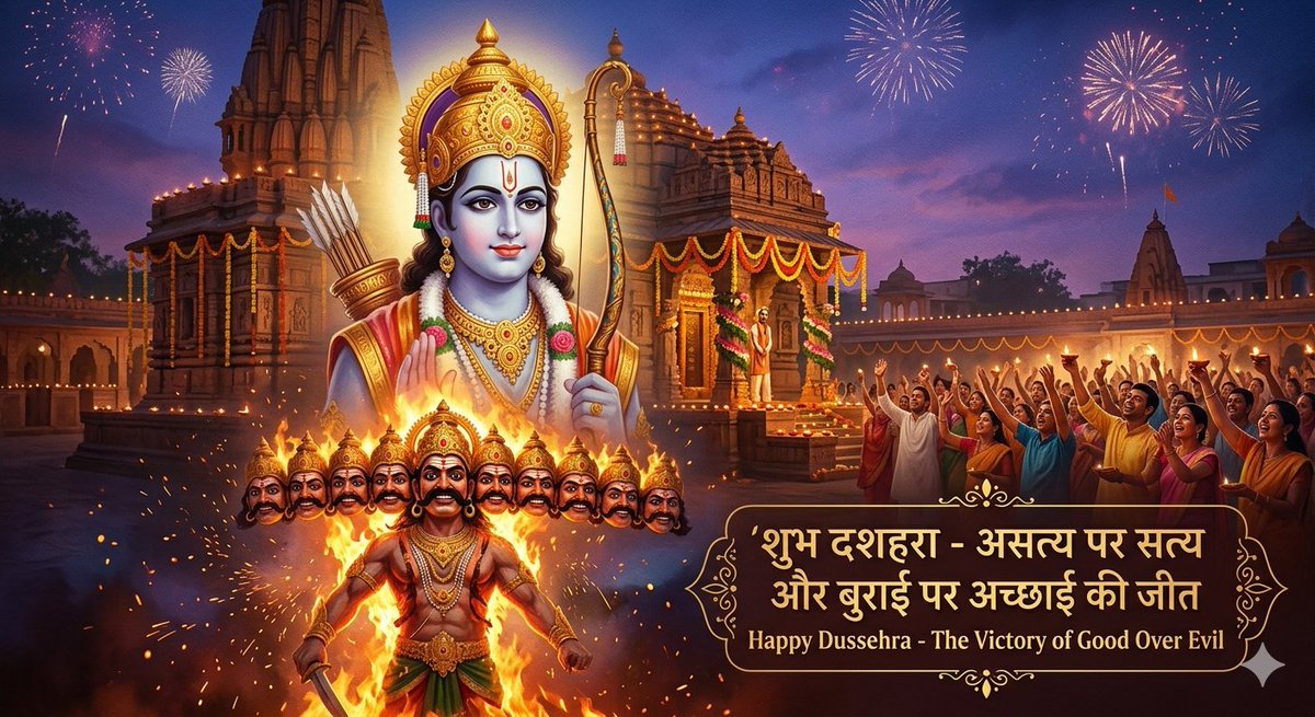Trader_Nifty_In's tweet photo. जय श्री राम 🚩
बुराई कितनी भी बड़ी या शक्तिशाली क्यों न दिखे, उसका अंत तय है। अच्छाई की लौ कभी बुझती नहीं। आपको और आपके परिवार को विजयादशमी की हार्दिक शुभकामनाएं!🚩🏹 https://t.co/Gt3xkL1EPA