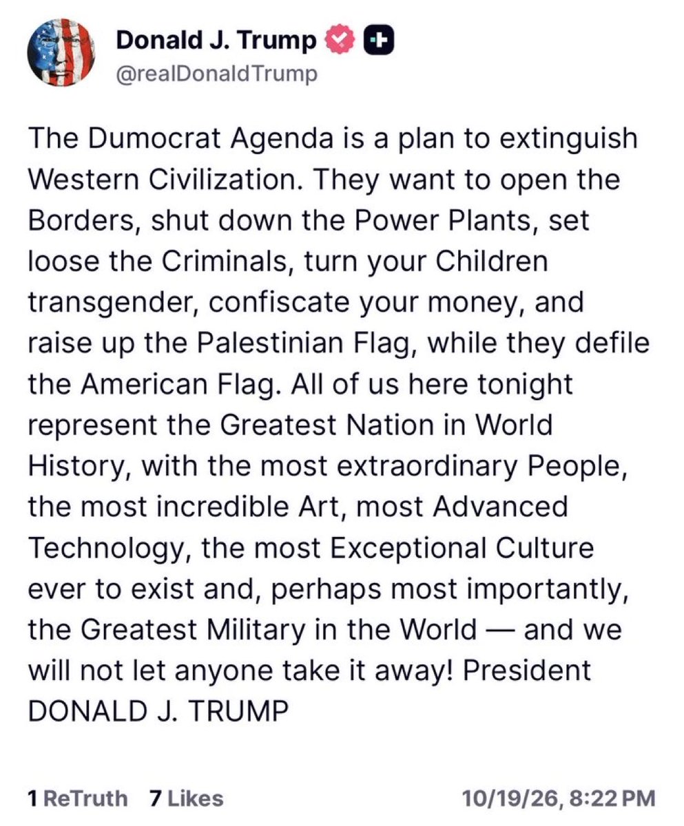MonicaCrowley's tweet photo. So refreshing to have a President who tells the truth about the existential threat to the West https://t.co/ttwTg5tWRU