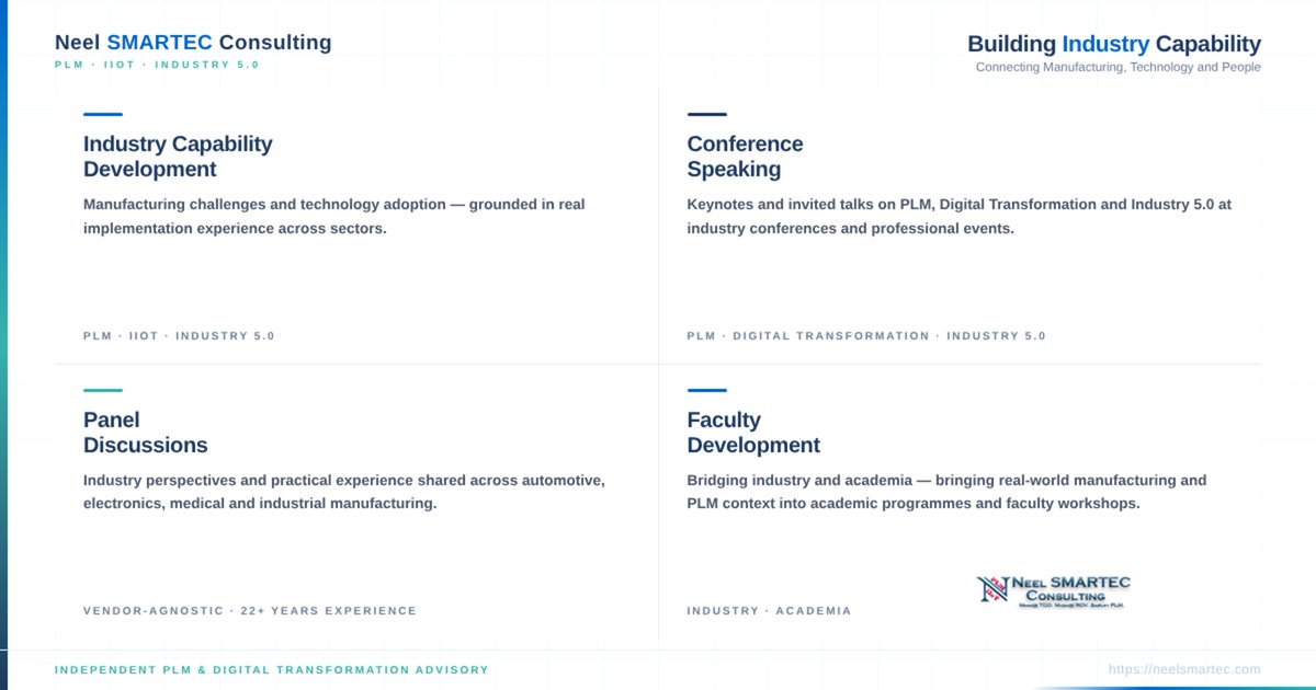 NeelSmartec's tweet photo. How can we make PLM, digital transformation and Industry 5.0 more relevant to real manufacturing challenges?
I’m open to conference speaking, panel discussions and industry capability development engagements with industry and academia.

#Manufacturing #PLM #industry50 https://t.co/kuEdngCieC