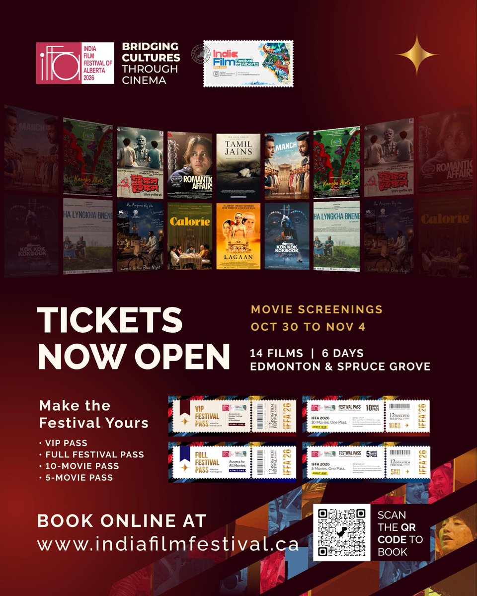 IFFA_Foundation's tweet photo. 🎬 IFFA 2026 TICKETS ARE NOW LIVE! 🎟️

14 Films | 6 Days | Oct 30–Nov 4
📍 Edmonton & Spruce Grove

🌟 Special screenings of Thaai Kizhavi & Baththa with LIVE Q&A sessions featuring filmmakers and artists!

🎟️ Festival passes & individual tickets available.

🔗 https://t.co/xIQgL82kLL

#IFFA2026 #IndianCinema #YEG