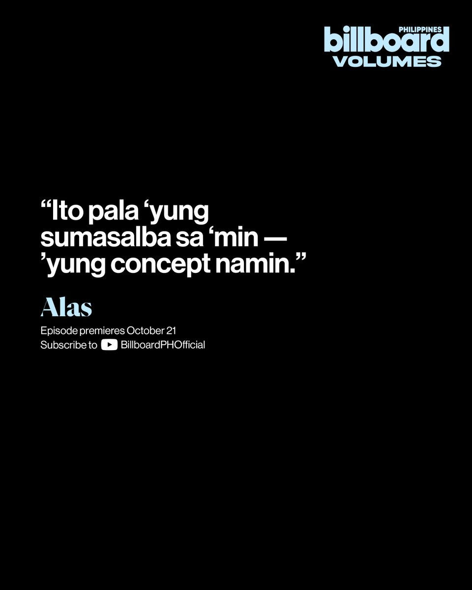 BBPHOfficial's tweet photo. This Wednesday on YouTube, Billboard Philippines Volumes is more honest than ever before as #Alamat (@Official_ALAMAT) dive headfirst into the harsh truths and hard-earned victories of their five-year career.

The six-member boy group known for their distinct cultural expression opens up about embracing a concept they initially doubted, making their Filipino Music Award-winning song ‘Sinigang,’ and eventually finding their rhythm as they work to bring the diversity of Filipino culture to the world.

Watch the full episode on October 21, only on Billboard Philippines’ YouTube and Spotify.  Media channels manager and director @kenndimaano, host @bretjackson, group producer @_antonmolina, jr. group producer @megimogu, cinematographer @omar.alah, video editor @samuelelsewhere, camera operators and gaffers @ecsfilms, writers and researchers @mjamanuel, @nicaglorioso, audio engineers @hannah.jabla, @timgonzal3z, cover photographed by @lyndonkyle_, cover creative direction by @kenndimaano, art direction by @megimogu, production associate @laarestauro, styling @bettinabanez.

Billboard Philippines Volumes, October 2026.

#BillboardPH #BBPHVolumes #BBPHMediaChannels