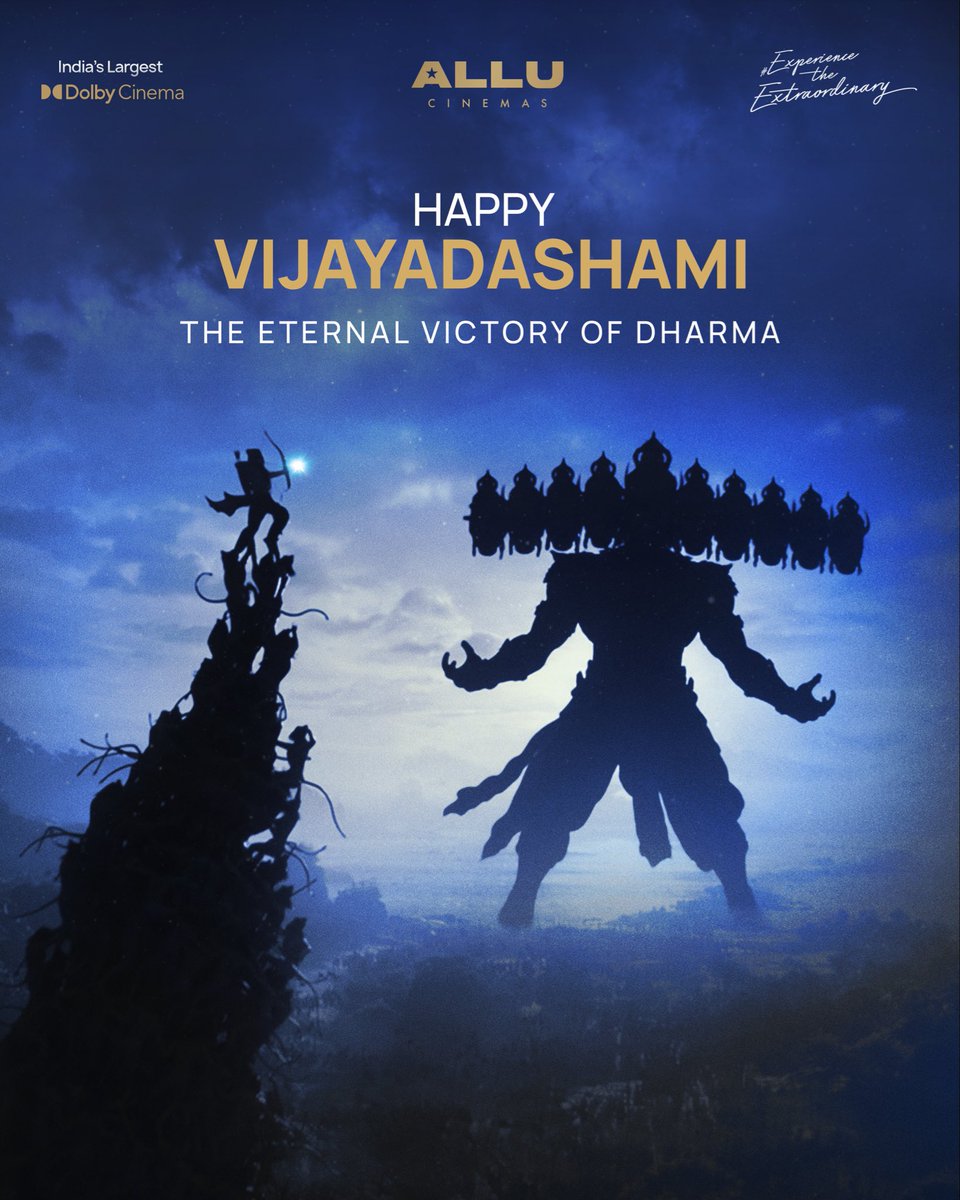 AlluCinemas's tweet photo. Wishing you and your family a Happy Vijayadashami! 

May this Vijayadashami bring courage, hope and prosperity to every home.

#HappyVijayadashami #Vijayadashami #Dussehra #AlluCinemas #ExperienceTheExtraordinary https://t.co/2oS6d2iivM