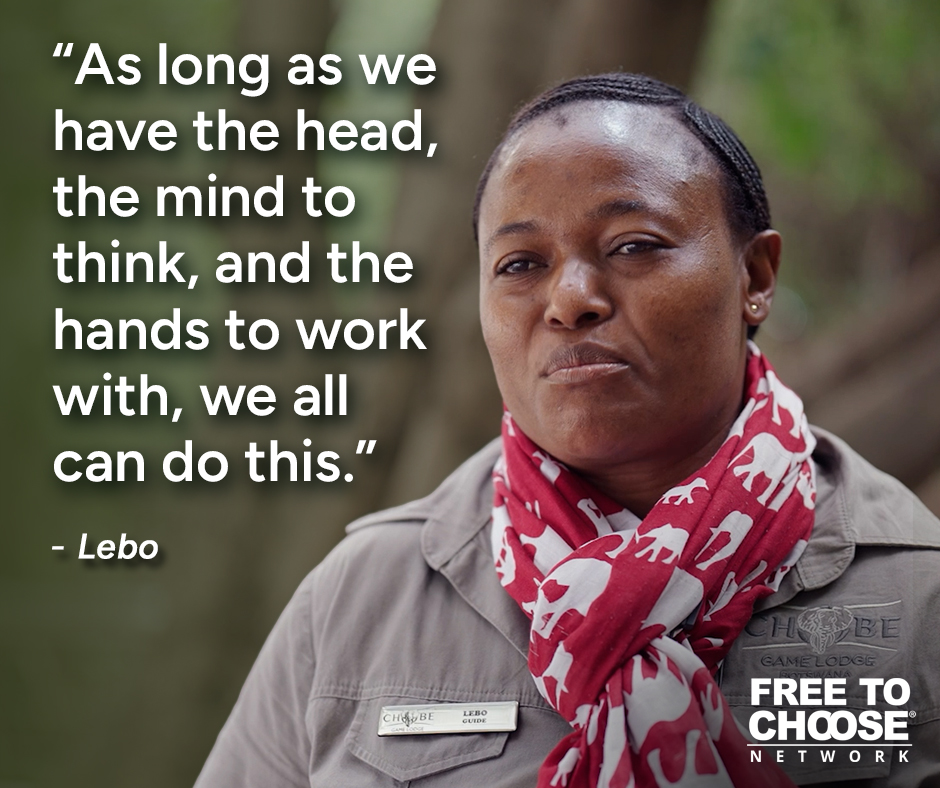 FreeToChooseNet's tweet photo. Botswana chose good governance and rule of law. Its people got opportunity. Lebo of Chobe Game Lodge embodies that spirit: a belief that anyone with the will to think and work can create a better life. Discover her story and the forces behind national prosperity in Why Nations Prosper. 

Premiering November 1 on public television and YouTube. Watch the trailer: https://t.co/BenbOrRDY1