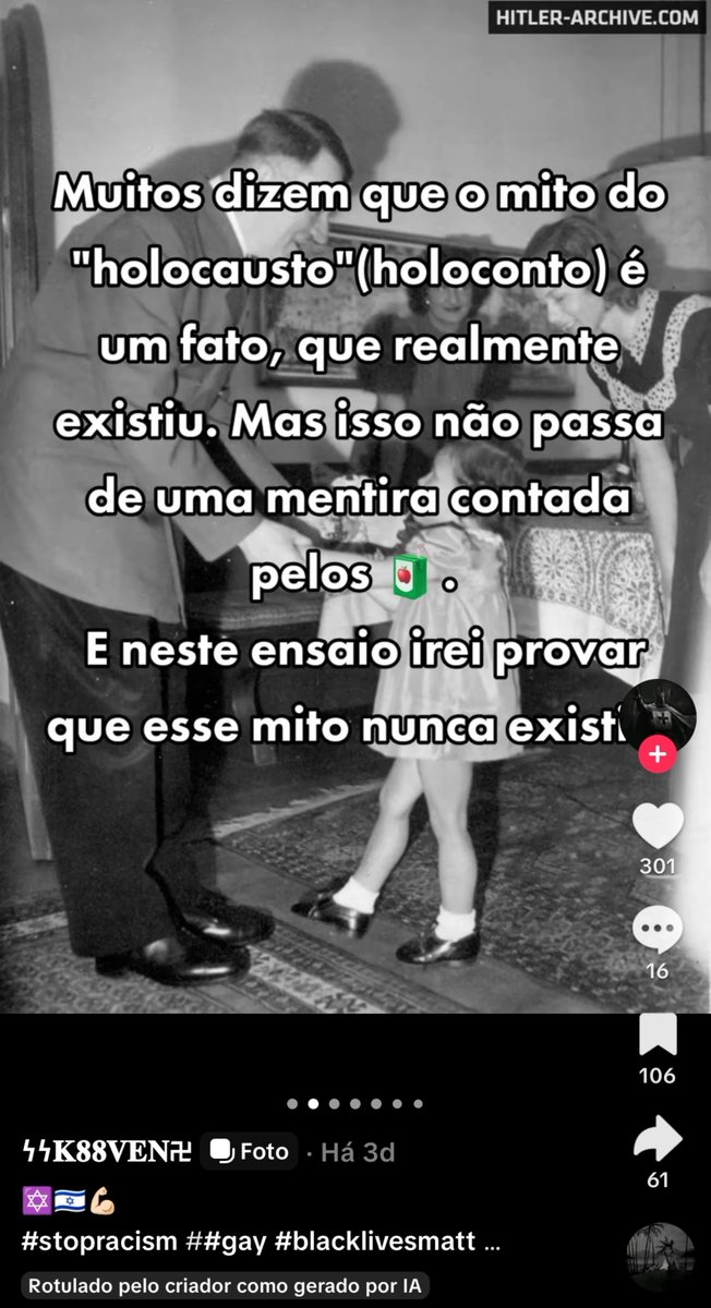 bipoloba's tweet photo. descobri uma bolha de nazi no tiktok que faz vários vídeos tentando provar de alguma forma que o holocausto foi uma mentira e que Hitler é inocente???? https://t.co/0ZAe5dkKfD