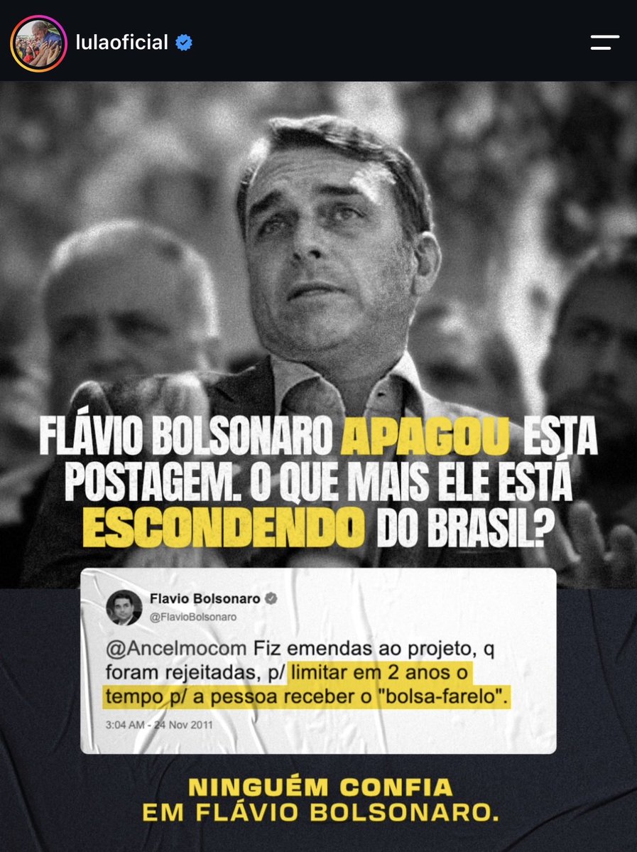 plocsocial's tweet photo. Flávio Bolsonaro disse que quem recebia Bolsa Família recebia BOLSA FARELO. https://t.co/CGNtOZLV9U