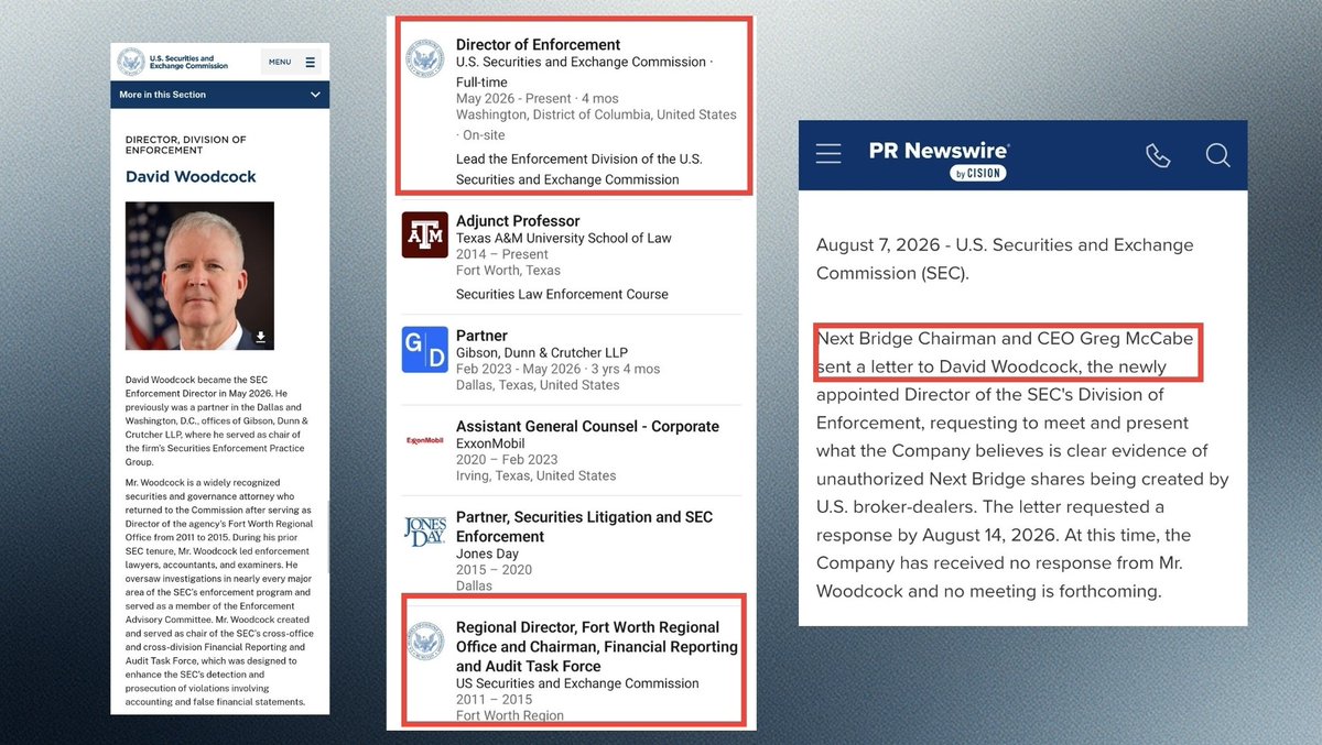 RareDealsHere's tweet photo. The @SECGov's Head of Enforcement David Woodcock has an obvious affinity for his former Fort Worth Regional Office, and for the SEC as a whole.

Imagine pointing out how good the Fort Worth office is at addressing oil and gas related fraud, how much the office means to him, and then NOT having some level of bias toward an MMTLP investigation that will potentially make his former Fort Worth office and the SEC as a whole look bad. 

The interview is so hard to listen to knowing how full of 💩 they both are, I only made it halfway.

I also think it's pretty interesting that the former Head of the Fort Worth office left the SEC right around the time when the Fort Worth office was allegedly communicating with FINRA's OTC Corporate Actions Team about the MMTLP Corporate Action. @FBI @FBIWFO