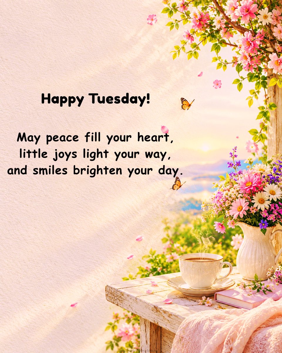 quotesbybrightm's tweet photo. May peace fill your heart, little joys light your way, and smiles brighten your day!
What is making you smile this morning? ☕🌸
#tuesdayvibes #tuesday #tuesdaymotivation #goodmorning #goodmorningpost https://t.co/7WZ3V4kvLh