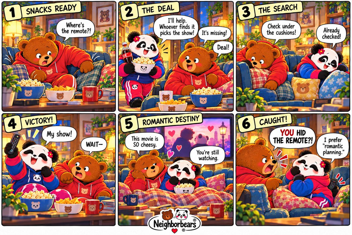neighborbears's tweet photo. 🐻: I thought we were watching MY show. Turns out, I was just a supporting character in her romantic comedy.

Never underestimate a woman with snacks and a suspiciously good plan. 😂

#NeighborBears #CoupleComics #CoupleHumor #Webcomic https://t.co/wEI79ILM1X