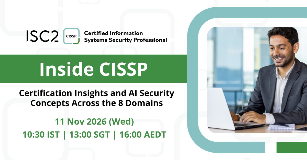 ISC2APAC's tweet photo. Considering #CISSP certification?

Join us to explore the CISSP credential, exam preparation options and how AI security concepts are incorporated across the CISSP domains.

Register today: https://t.co/nBylj6FYAO 

#Cybersecurity https://t.co/Ch1524mZNa