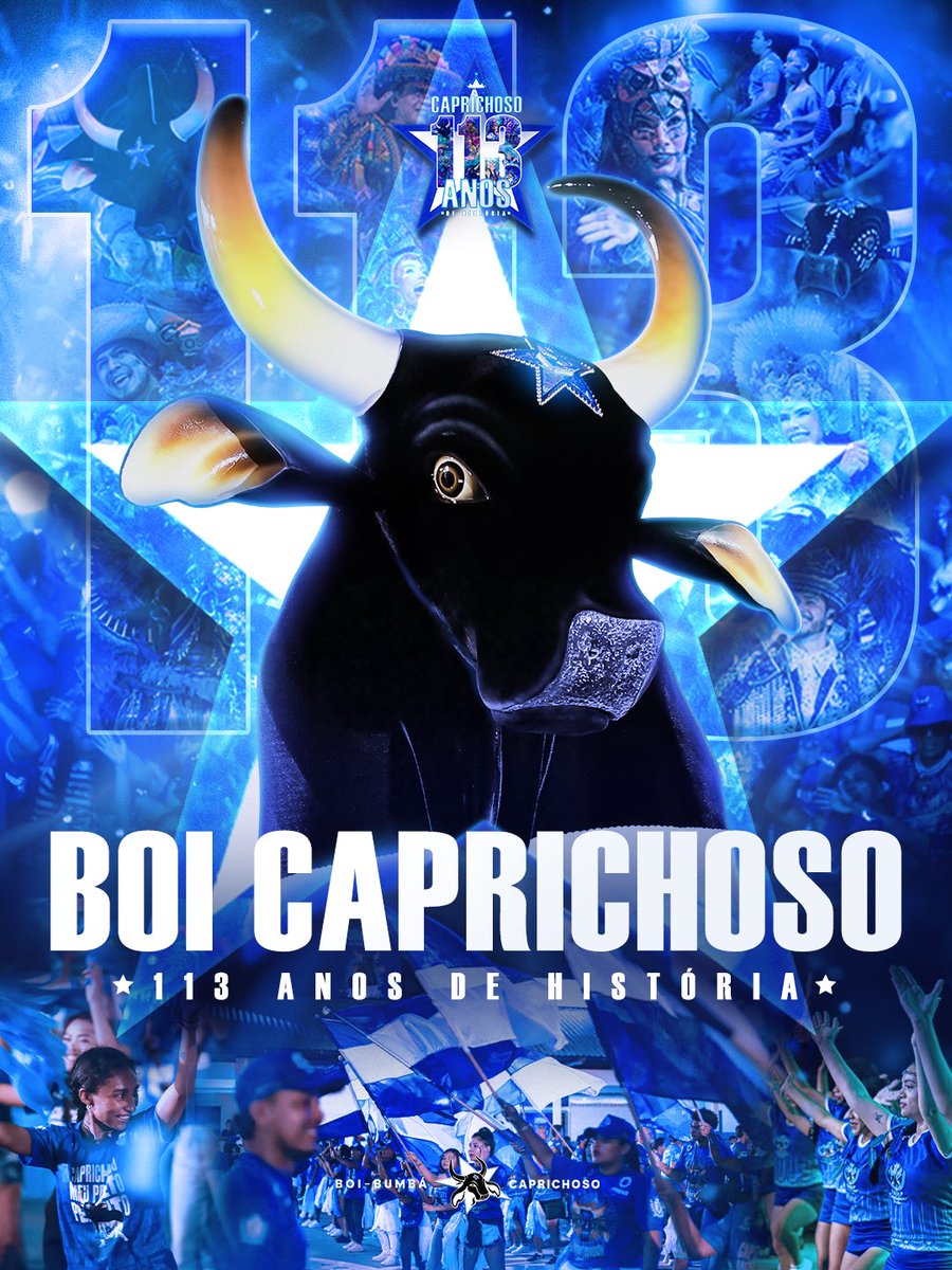 boicaprichoso's tweet photo. São 113 anos de uma história escrita com suor, com amor e na garra do nosso povo! 

O Boi Caprichoso nasceu no gueto do Esconde, erguido por mãos negras, caboclas e ribeirinhas que transformaram palha, juta, couro e toada na maior expressão cultural da Amazônia.

Somos o Boi Negro da Amazônia, o boi da resistência, das lutas antirracistas, da preservação da nossa floresta e da voz dos povos originários e tradicionais.

Cada vitória na Arena do Bumbódromo traz o eco de mais de um século de devoção daqueles que vieram antes de nós e daqueles que hoje mantêm essa chama viva.

Do artesão que molda o sonho no galpão ao marujeiro que nos faz emocionar com a Marujada de Guerra; da dona de casa que costura a fantasia à galera que canta sem parar no reduto azul e branco: o Caprichoso é feito por muitas mãos. É o Boi do Povo!

Parabéns, meu Boi Negro! Parabéns à Nação Azul e Branca, que faz do amor pelo Touro Negro a sua própria identidade. Que venham mais séculos de arte, cultura, luta e soberania! 🤩👏🏽