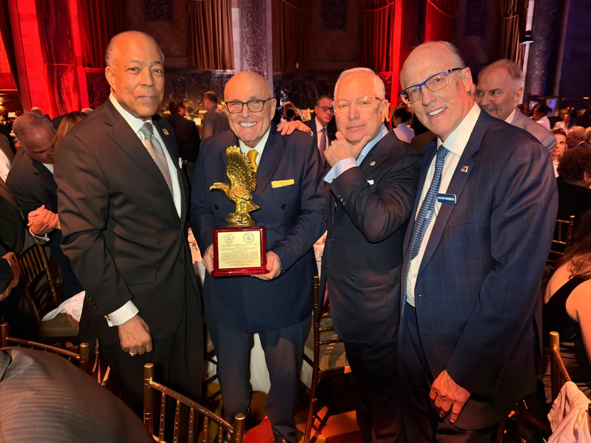 RudyGiuliani's tweet photo. Thank you to the Federal Enforcement  Homeland Security Foundation for the recognition at tonight's 2026 FEHSE Ridge Awards.

The rank-and-file men and women of our federal law enforcement agencies work tirelessly to keep Americans safe and to protect our way of life.

God bless you all. Thank you.