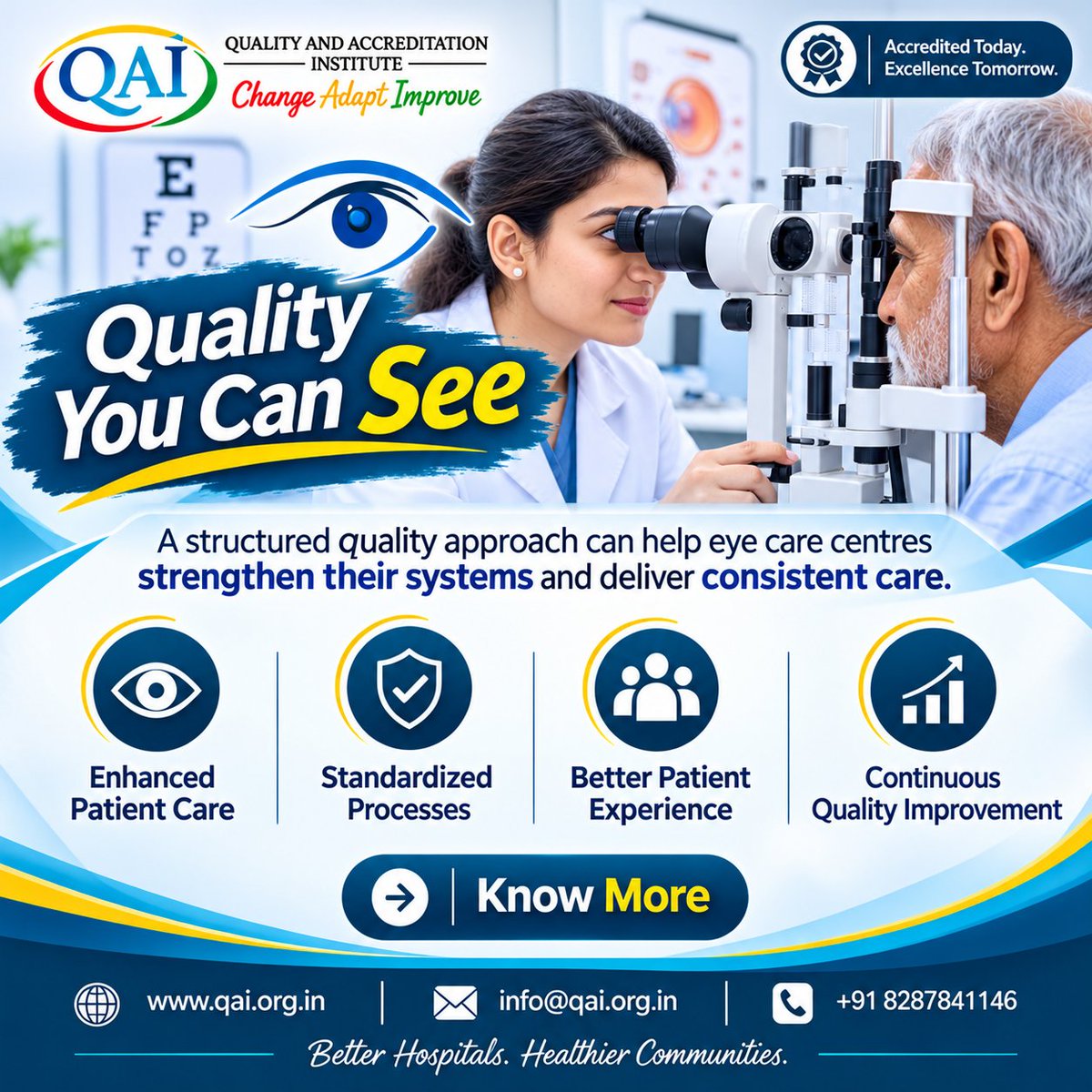 QAI2017's tweet photo. Quality You Can See. Care You Can Trust.
Quality eye care goes beyond treatment. Structured systems, patient safety, standardized processes, and consistent care all contribute to a better patient experience.

#QAI #EyeCareQuality #EyeClinicAccreditation #HealthcareQuality https://t.co/bpENUtfrJY