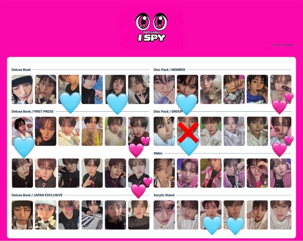 ncmnm_39's tweet photo. NCT WISH うぃし I SPY トレカ 交換 限定
【譲】 🩵のもの
ユウシ、リク、リョウ、シオン(着ぐるみ)

【求】💕のもの
サクヤ(着ぐるみ)激求
サクヤ(黒スーツ、Disc Pack)求

基本的には同種交換で求めていますが、Deluxe Bookと着ぐるみは他種検討します❗️郵送での交換可能な方ご連絡ください🥺🙏🏻✨ https://t.co/pnEZznf8M5