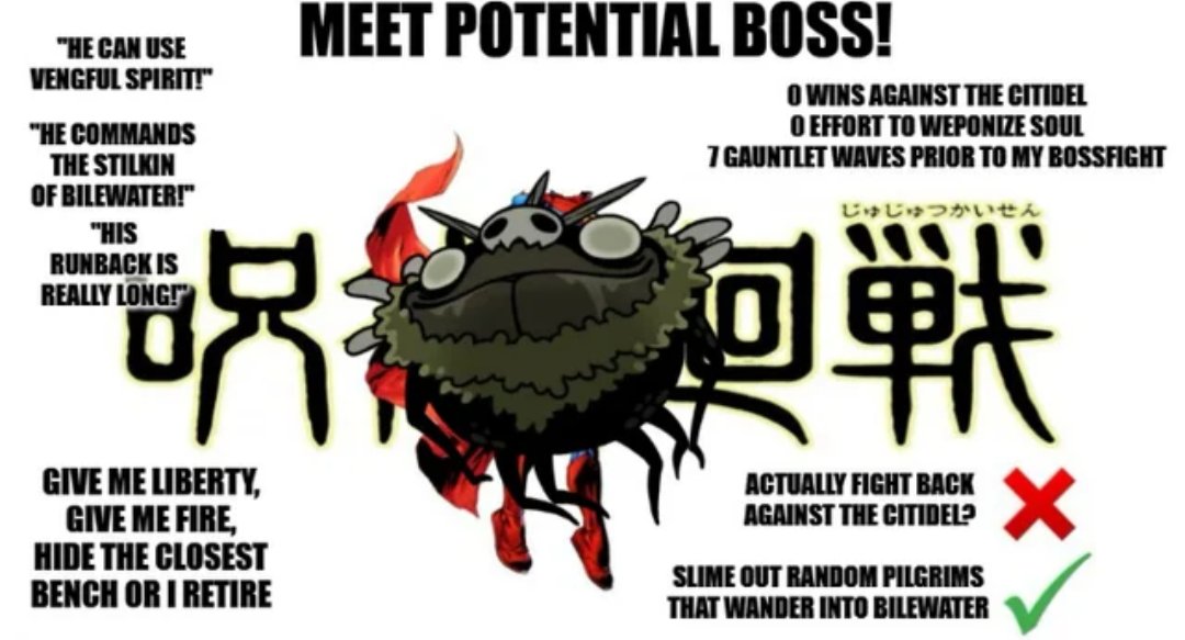 BullShit175832's tweet photo. Genuinely the most annoying boss in the fucking game. I'd rather be waterboarded for a week than try fight him anymore. I've hit this fat bastard with all my tools using the architect crest and max tool pouch upgrades and didn't even feel like I scratched him. Fuck the arena too https://t.co/BC5O9GPU5q
