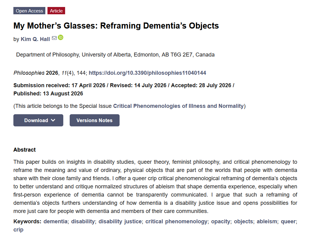 Phil_MDPI's tweet photo. 📢 Call for Reading: "My Mother’s Glasses: Reframing Dementia's Objects"
🔗 Full Text: https://t.co/nrdD1kMjzb
📚 Special Issue: https://t.co/C5xJkoWWhD
#dementia #critical_phenomenology #Philosophy #Open_Access https://t.co/TS4Px47JXg