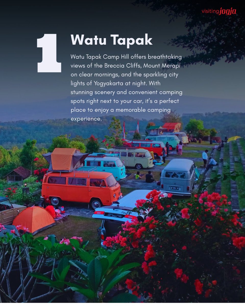 visiting_jogja's tweet photo. From Watu Tapak's city lights to Ledok Sambi's riverside calm and Klangon Hill's Merapi sunrise, here are 3 camping spots to try. 

Swipe through the pics! 

#Borobudur #Prambanan #VisitingJogja #Camping #Merapi https://t.co/6ipOPOSDJt