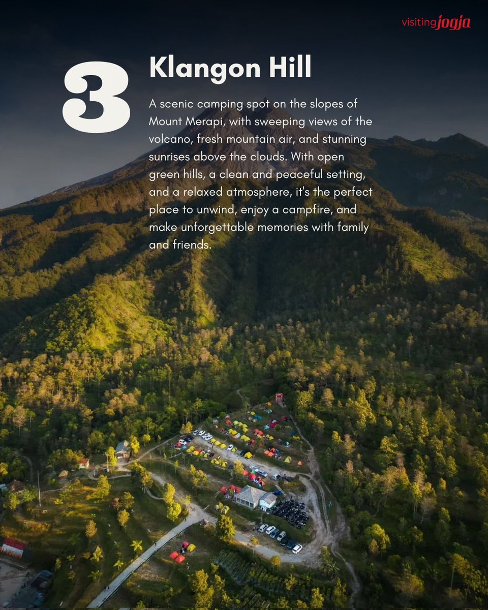 visiting_jogja's tweet photo. From Watu Tapak's city lights to Ledok Sambi's riverside calm and Klangon Hill's Merapi sunrise, here are 3 camping spots to try. 

Swipe through the pics! 

#Borobudur #Prambanan #VisitingJogja #Camping #Merapi https://t.co/6ipOPOSDJt